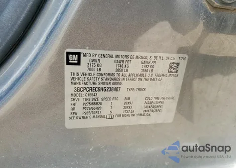 2017 Chevrolet Silverado C1500 Lt из США, поврежденный, VIN 3GCPCREC6HG238407